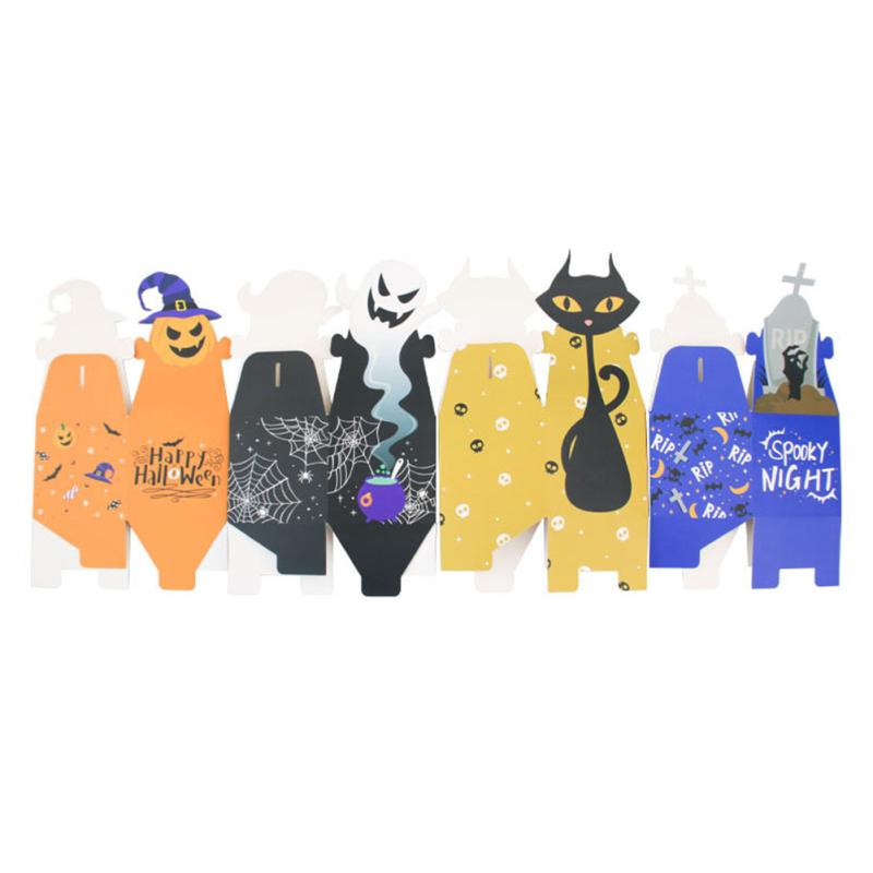12pcs Halloween Paper Treat Boxes Trick-or-treat Gift Bags For Candy Cookie Chocolate Donuts Cakes