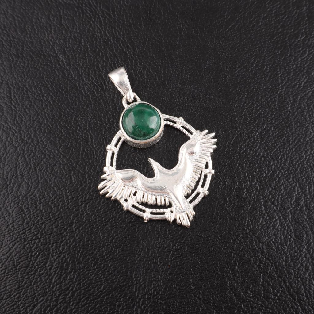Natural Malachite Gemstone 925 Sterling Silver Jewelry Pendant 1.43" For Women CP-38-36