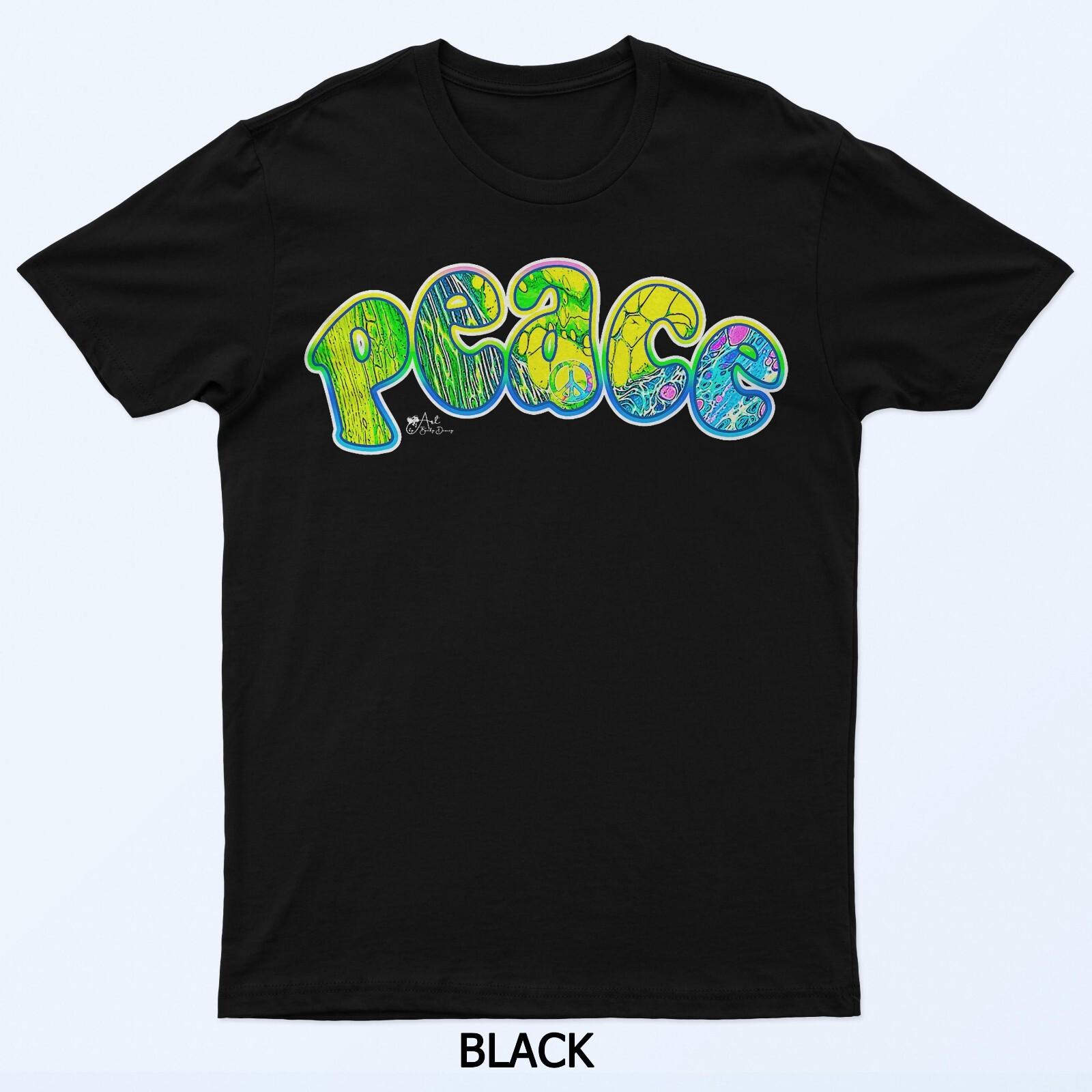 Peace Word Art Liquid Paint Design Retro T-Shirt XL