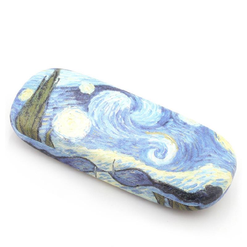 Retro Print Leather Glasses Case - Stylish & Durable Oil Painting Design