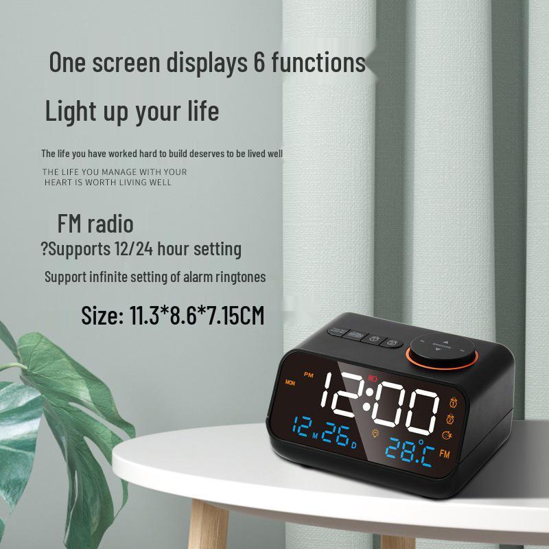 LED Voice-Controlled Alarm Clock Radio with FM, Temperature, and Humidity Display.