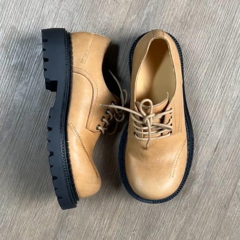 Small Leather Shoes Women's Platform Height Increase 2025 New Spring and Autumn Fashion Big Head Lace-up Retro British Style Loafer Single Shoes