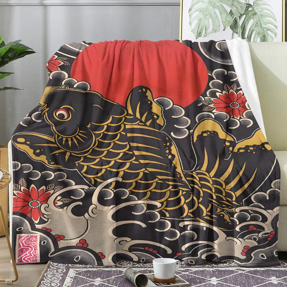 Japanese Samurai Throw Soft Flannel Throw Summer AC Blanket Lightweight Cool Nap Blanket for Sofa Bed Couch Travel