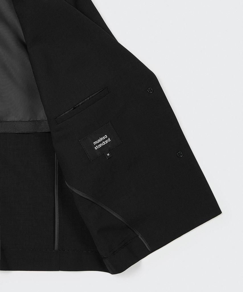 Musinsa Standard Dámský Dámský Lněný Crop Krátký Rukáv Blazer [Černý]