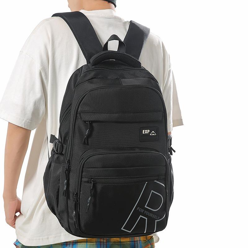 High value trendy cool letter backpack couple contrasting colors simple and lightweight travel mountaineering backpack