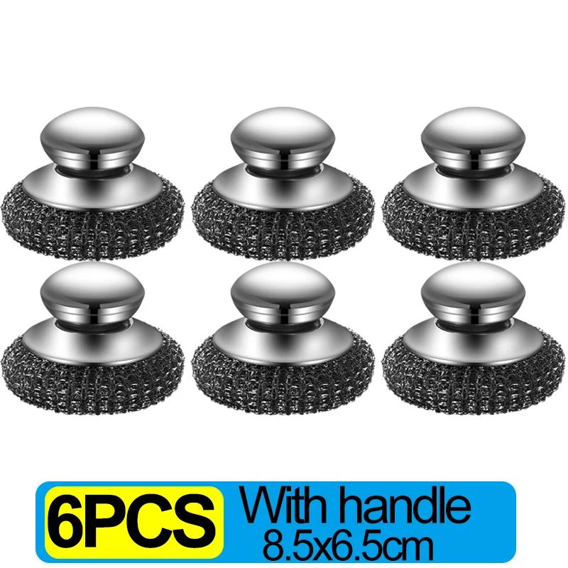 6/1Pcs Pot and Dish Brush Stainless Steel Round Handle Steel Ball Household Rust Removal Cleaning Tool Kitchen Utensils Scrubber