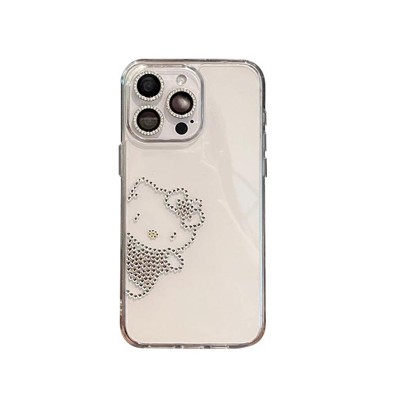 Cute Kt Cat Three-Dimensional Rhinestone Mobile Phone Case For Iphone16Promax Transparent Apple 15 Sweet And Light Luxury 17
