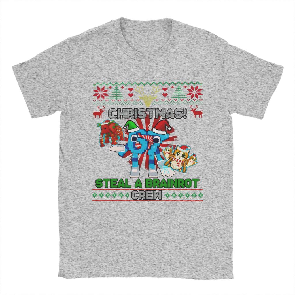 Men TShirts Funny With Elephant And Meowl Steal A Brainrot Christmas Crew Awesome 100 Cotton Tee Shirt Round Collar Tops Gift