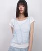 LMR Two-Way Lace Shirred Layered Short Sleeve T-Shirt Ivory / Sky Blue