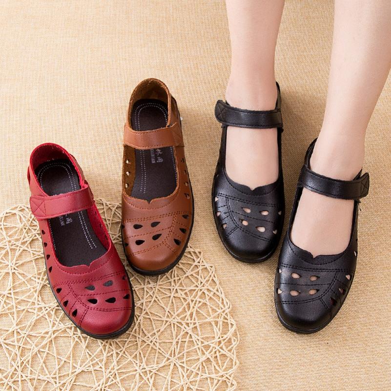 Hollow Soft-soled Mother Shoes Single Shoes Spring Comfortable Flat-bottomed Women's Shoes Hole Leather Shoes