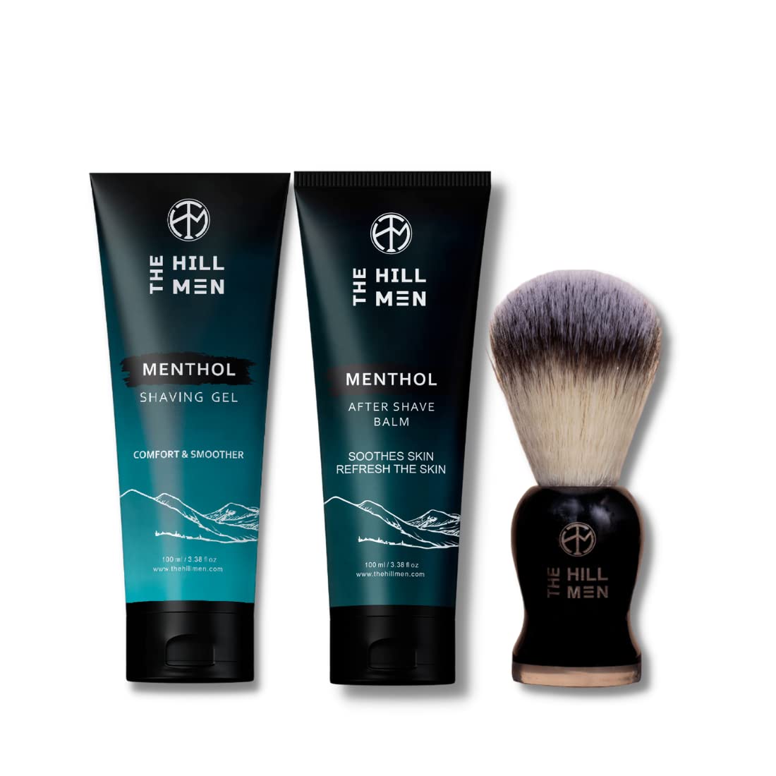 The Hillmen - Menthol Shaving Gel 100 Ml, After Shave Balm 100 Ml & Shaving Brush | Icy Freshness for a Smooth Shave & Refreshing Menthol After Sha