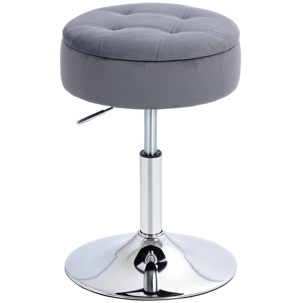 Bar Stool, Bistro Stool with Storage Space, Swivel Bar Chair, Height-adjustable Kitchen Stool with Velvet Cover, 39x39x65 cm, Grey