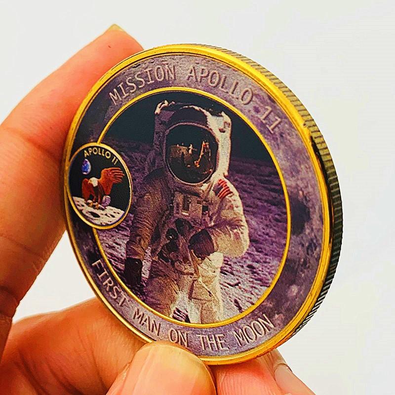 Американский астронавт Аполлон, позолоченная окрашенная памятная медаль, игрушка, космическая золотая монета, монета астронавта, памятная монета