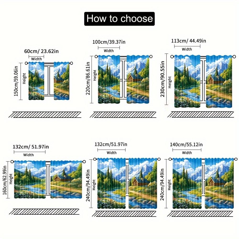 2pcs Blackout Curtains - Scenic Mountain Brook Landscape Print 100% Polyester, Rod Pocket Light Blocking Drapes for Bedroom Livi