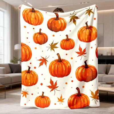2026 Latest Flannel Blanket | Autumn Pumpkin & Maple Leaf Pattern, Super Soft Polyester, Perfect for Fall Gatherings and Holiday Gifts, Multipurpose U