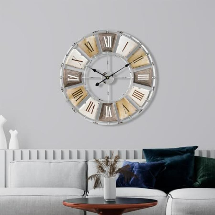 Decorative Large 24-Inch Wall Clock for Living Room Vintage Industrial Modern Rustic Farmhouse Style Oversized Roman Numeral Cl