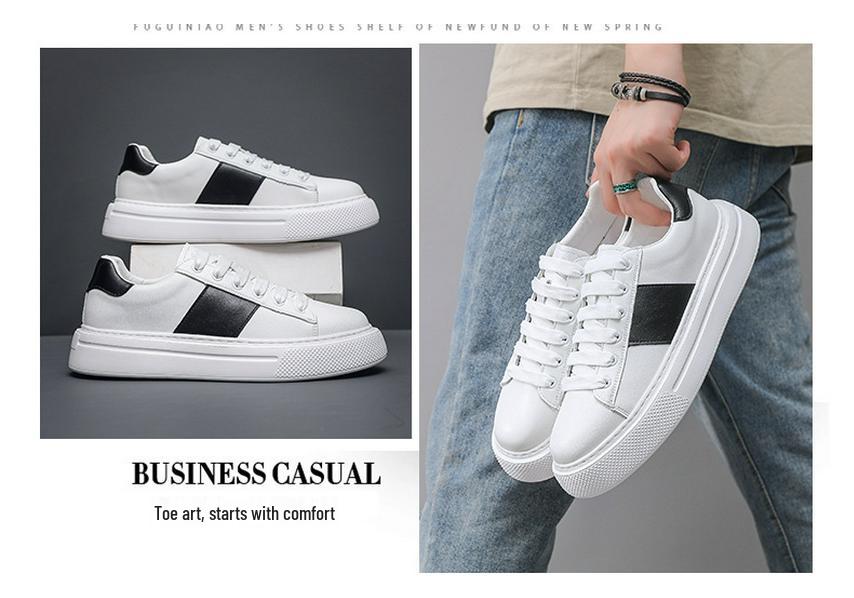 Men's Premium Thick-Soled White Cowhide Skate Shoes - Versatile Sport Casual Sneakers