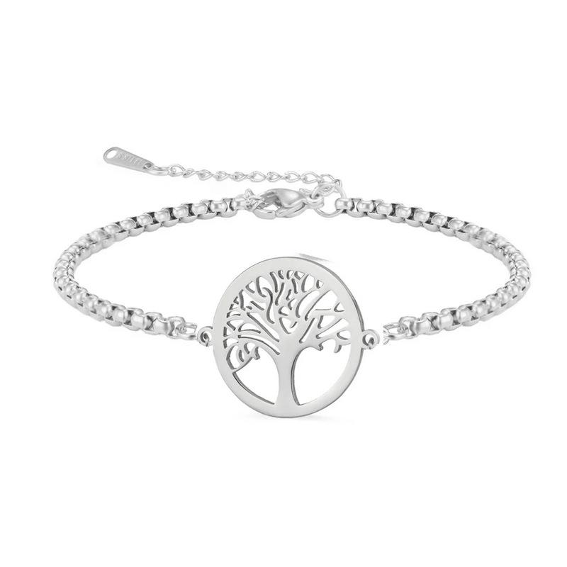 Adjustable Red Cord Bracelet With Hollow Tree Of Life Round Pendant Versatile Metal Chain Jewelry For Women And Men