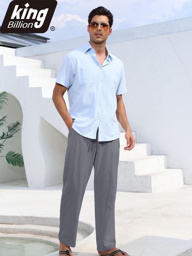 Summer Men's Lightweight Linen Blend Pants - Casual Relaxed Fit Breathable Beachwear Comfortable Vacation Style Trousers