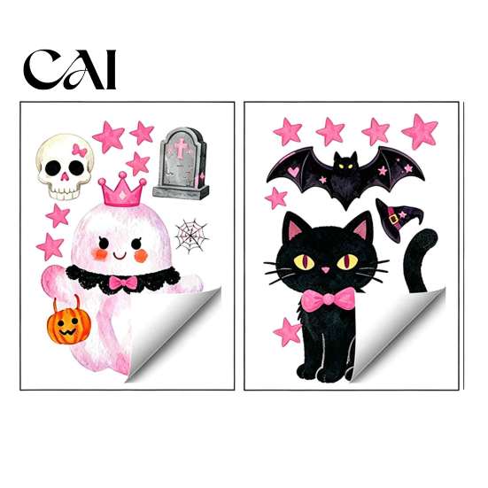Removable Holiday Decor 2 Sheets Halloween Cartoon Ghost Window Cling, Spooky Decorative Decal Glass Sticker, Waterproof Static for Party Sticker