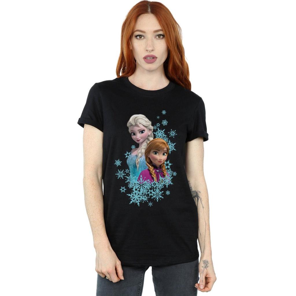Disney Womens/Ladies Frozen Elsa And Anna Sisters Cotton Boyfriend T-Shirt