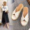 Fashion Platform Flip-Flops Fashion Spliced Cutout Straw Wedge Sandals Simple and Versatile Outside Wear Open Toe Platform Sandals