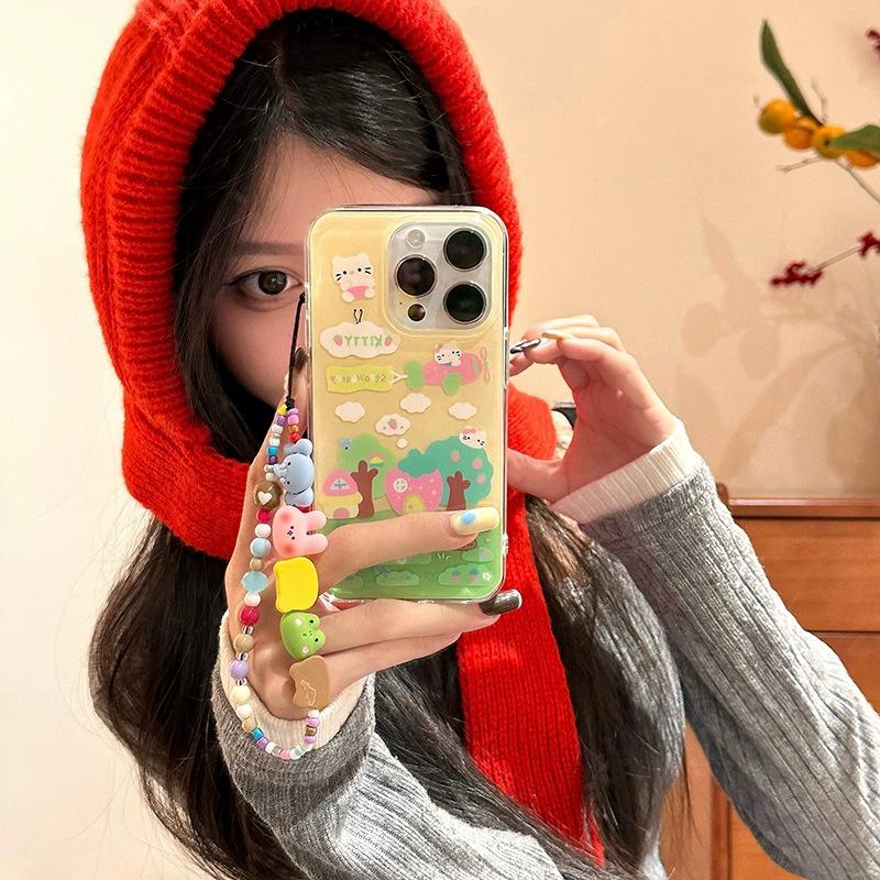 Cute Animal Beaded Mobile Phone Chain Lanyard Keychain Pendants Sweet Charm Girly Bag Hanging Ornaments Couple Decoration Gifts