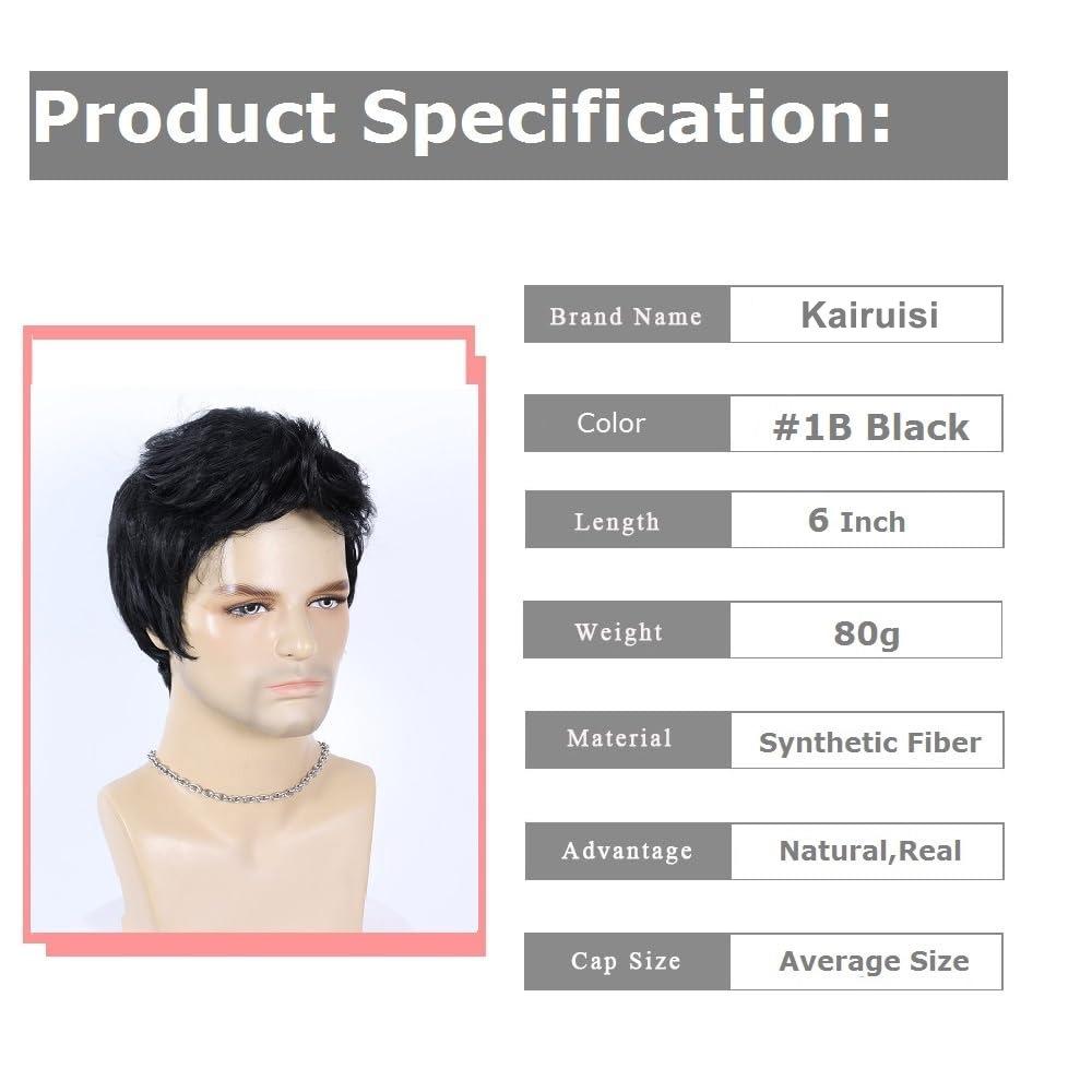 Fashion Men Short Wig Synthetic Black Layered Wigs Cosplay Daily Wigs Boy Natural Fake Hair Heat Resistant Fiber