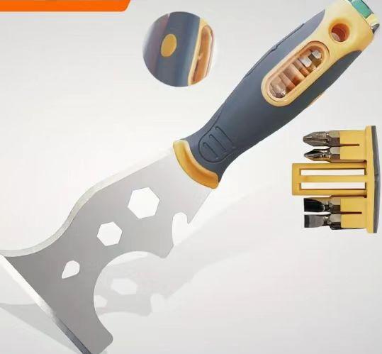 

Multi-Function Putty Knife with Screwdriver Bits, Stainless Steel, Plastic Handle, 16-in-1 Scraper Tool