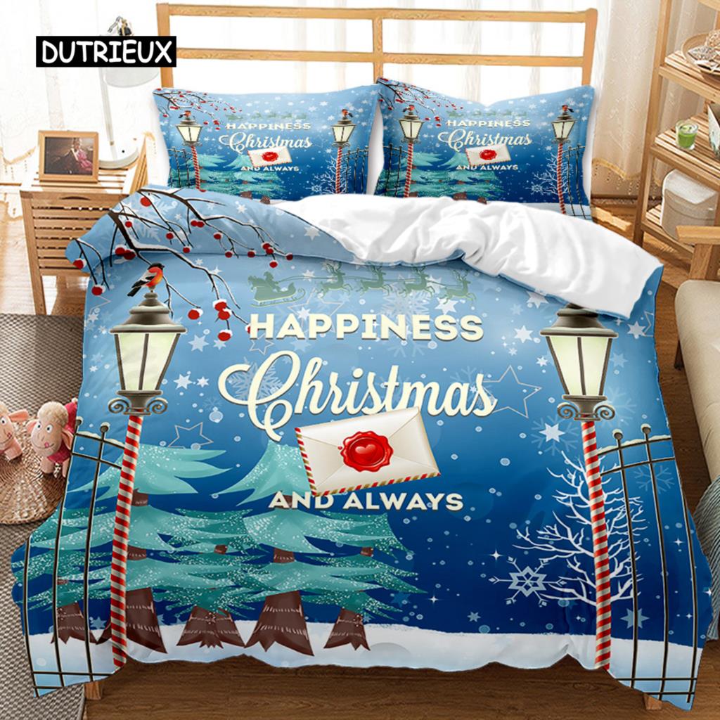 Christmas Duvet Cover Set Christmas Gift Bunny Candle Christmas Theme Bedding Set Double Queen King Size Polyester Quilt Cover