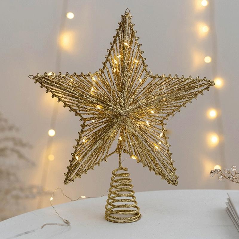 Christmas Tree Top Ornament Metal Star Shaped Tree Toppers Pentagrams Decoration for Home and Mall Parties Supplies