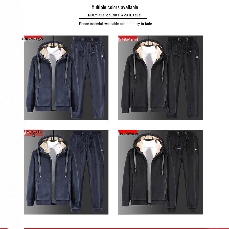 Men's Plus Size Silver Fox Fleece Hoodie & Lambswool Sweatpants Winter Set