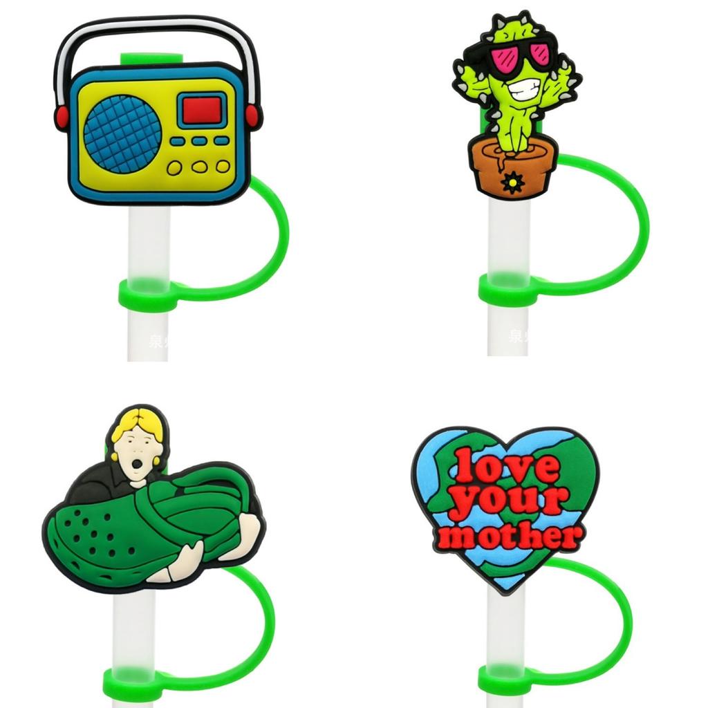 New 8PCS Cartoon Straw Decorations – Sweet Silicone Straw Sleeves, Dust Plugs & Caps for Parties