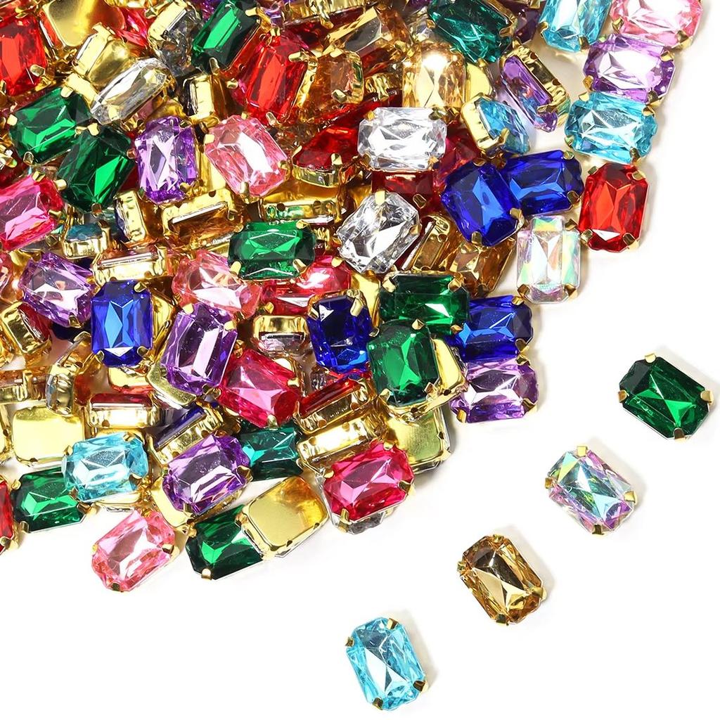 30pcs/lot Square Acrylic Rhinestone Beads Stainless Steel Gold Bottom Sew On Rhinestones For DIY Clothing Headwear Jewelry Decor