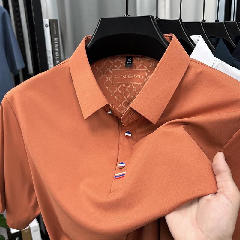 Man Short-Sleeved Polo Shirt Lapel Button Dog Embroidery Spring Casual Elegance T-Shirt Simple Business MensClothing