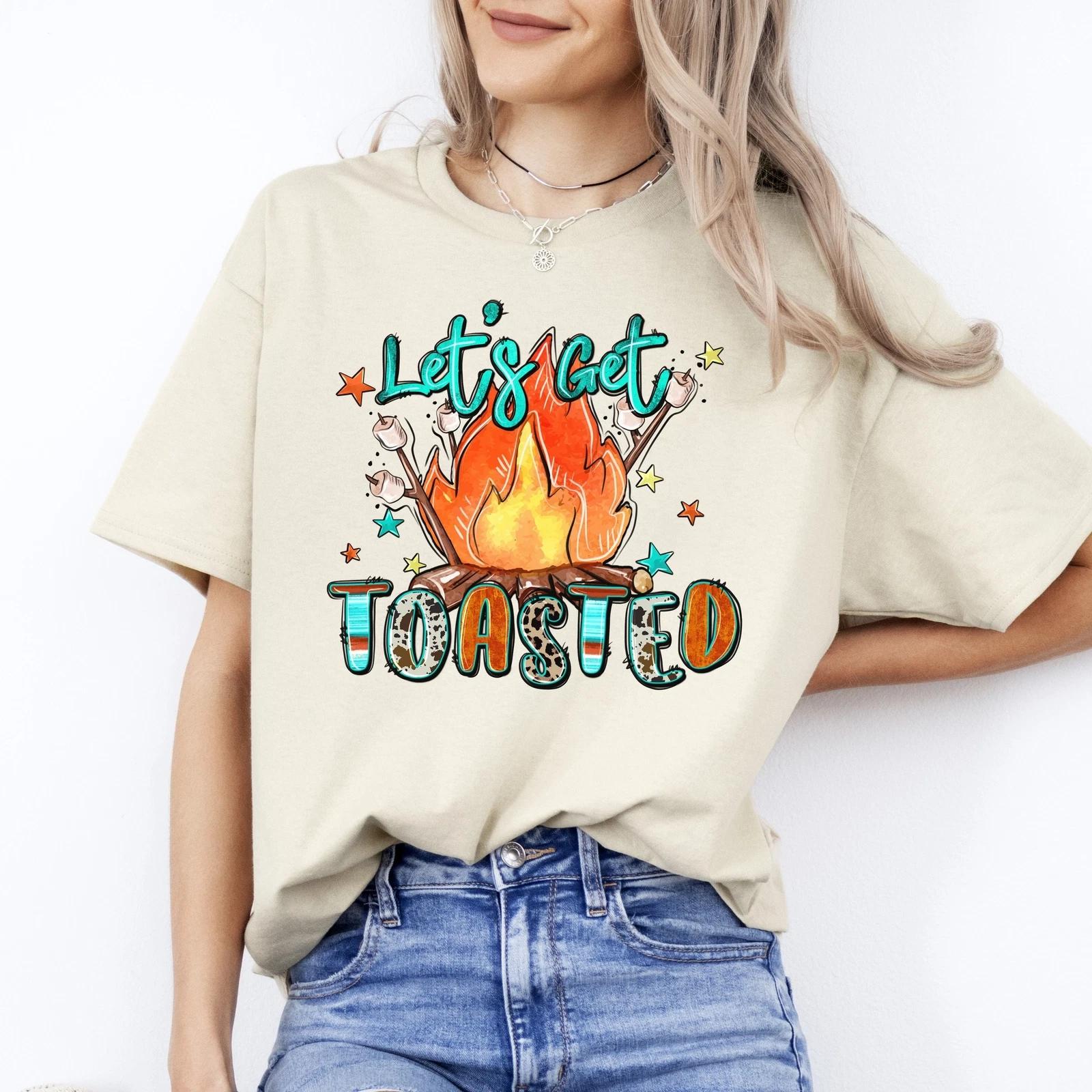 Lets get toasted T-Shirt gift Summer fire camp marshmallow Unisex Tee Sand White XL