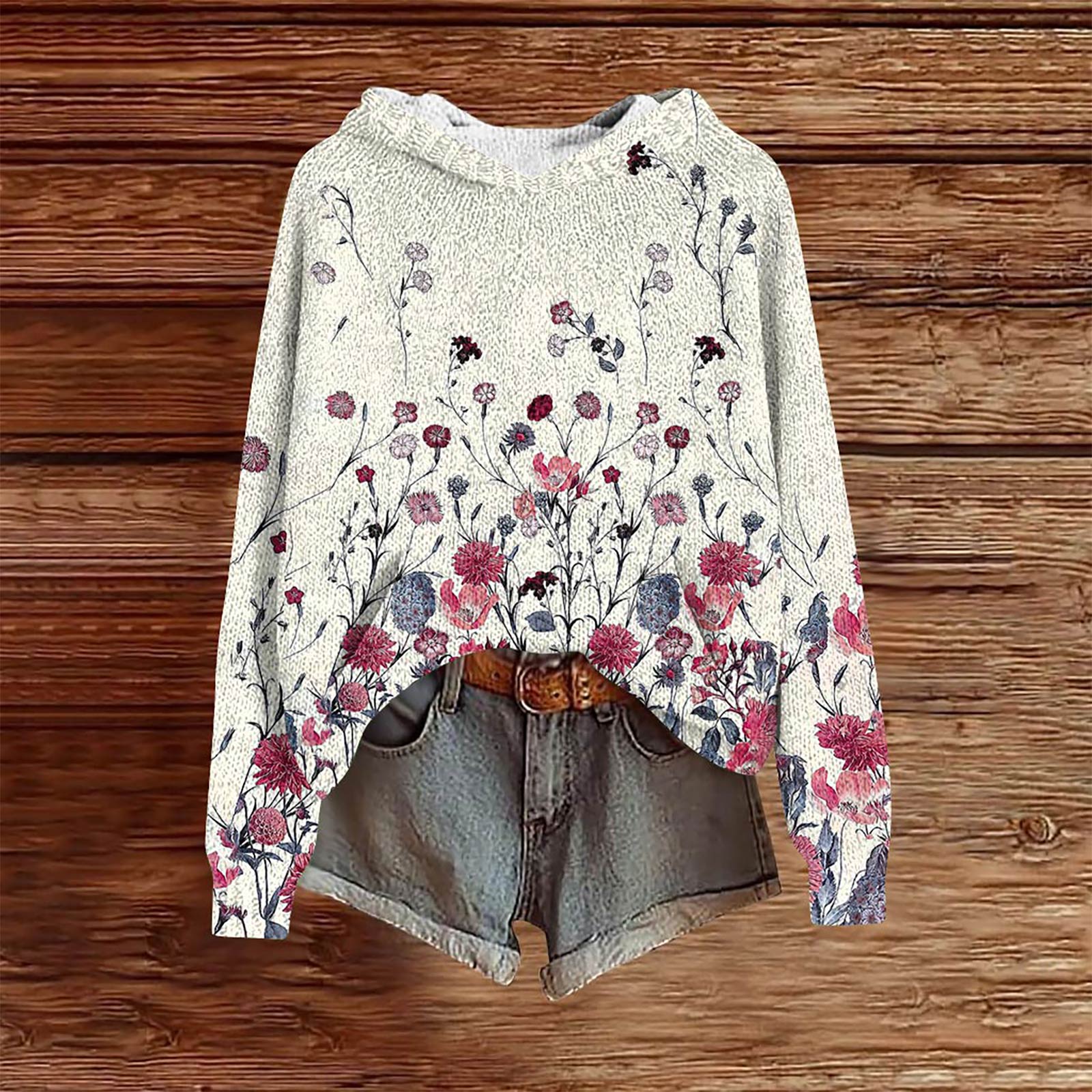 

Женские толстовки Вязаный свитер Милая рубашка Осенний пуловер Толстовка с капюшоном M