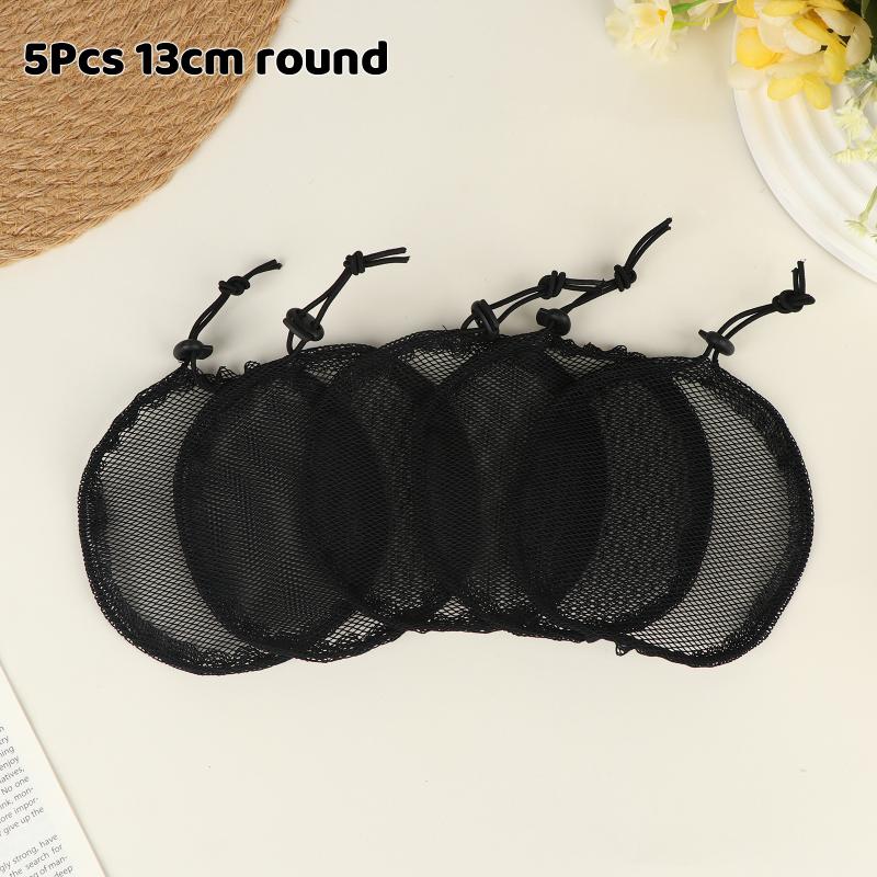5Pcs Black Elastic Wig Net Breathable Mesh Hair Net With Adjustable Drawstring For Making Puff Bun Wig Tools Women Wig Nets