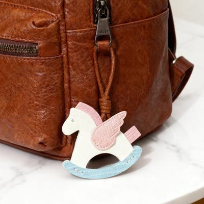 Bag Pendant Eco-Friendly Imitation Leather Rocking Horse Keychain with Rope Lanyard Wing Design Bags Car Accessories