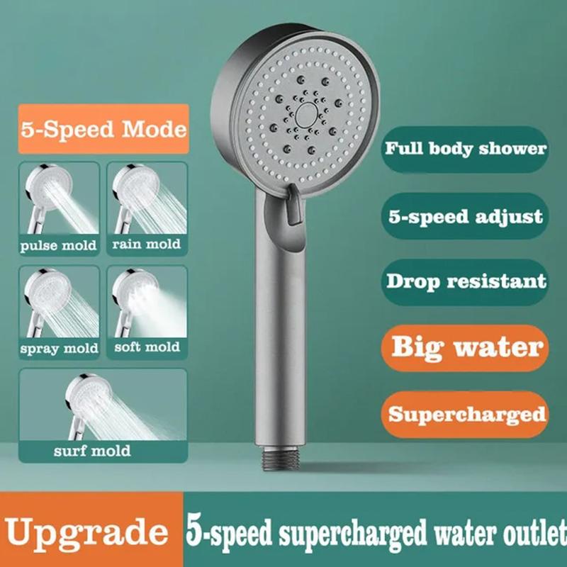 Five-speed Multi-function Large Water Spray Booster Shower Handheld Shower Head Matte Black Shower Head Set
