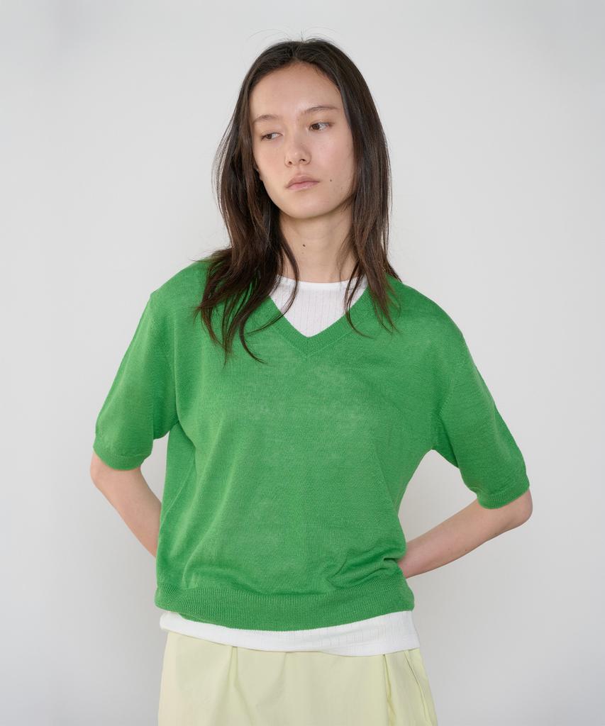 Jeonggamseutyudio Linen Blend V-Neck Half Sleeve Knit_5 Color