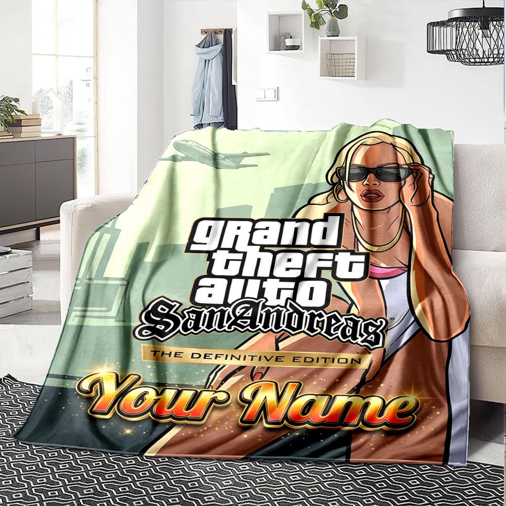 1pc Personalized Name GTA Blanket, Gift, for Men and Women, Soft Blanket, Good for Sofa Bed Couch Travel, Lightweight Flannel Blanket