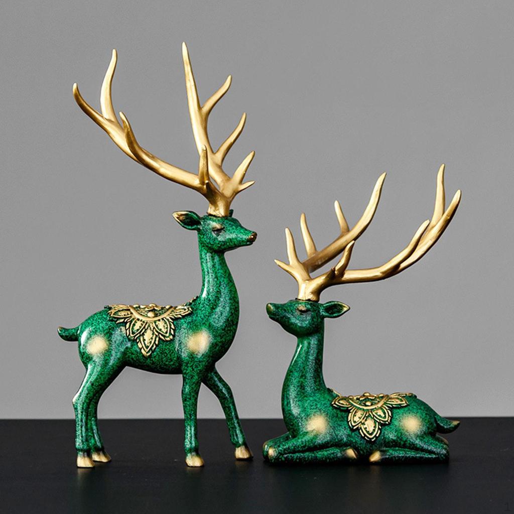 2 Stück Hirsch Kitsch Ornament Figur Handwerk Statuette für Akzent Valentinstag