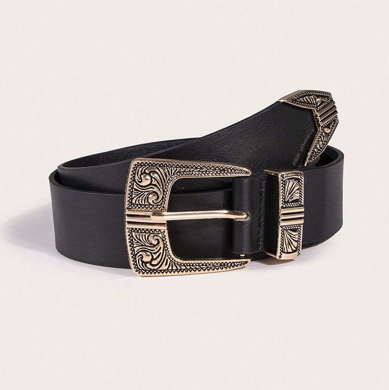 Boho Belt Women's Western Buckle Fashionable and Atmospheric Wide Belt Retro Literary and Artistic Women's Belt
