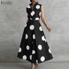 ZANZEA Rochie elegantă de damă, cu guler răsfrânt, casual, fără mâneci, cu imprimeu cu buline