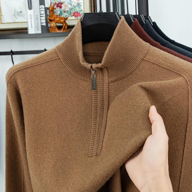 510g Semi-Worsted Thick 100% Wool Half-Zip Stand Collar Men's Sweater for Autumn 2025
