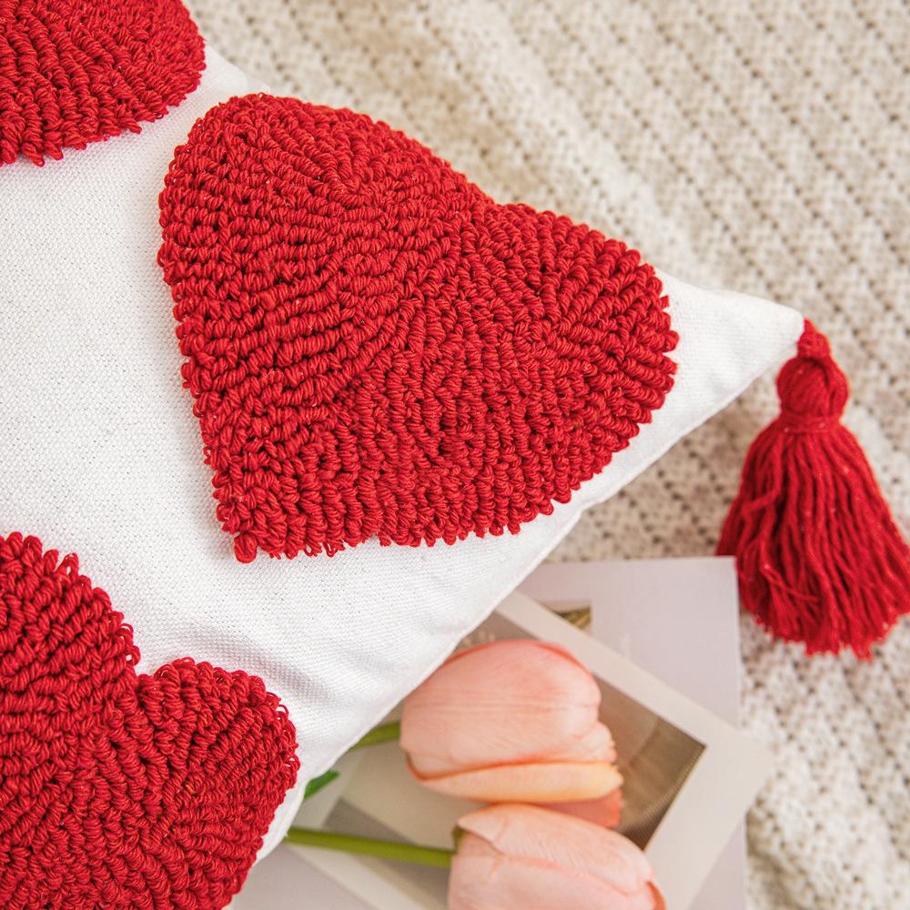 Embroidered Love Love Cute Tufted Tassel Geometric Wedding Wedding Pillow Pillow Case Cushion