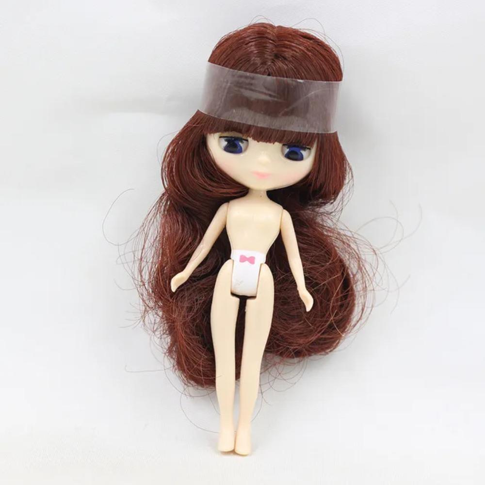 Mini Blyth with bangs nude doll 10CM different hair color with random dress cloes eyes normal body DIY fashion toys