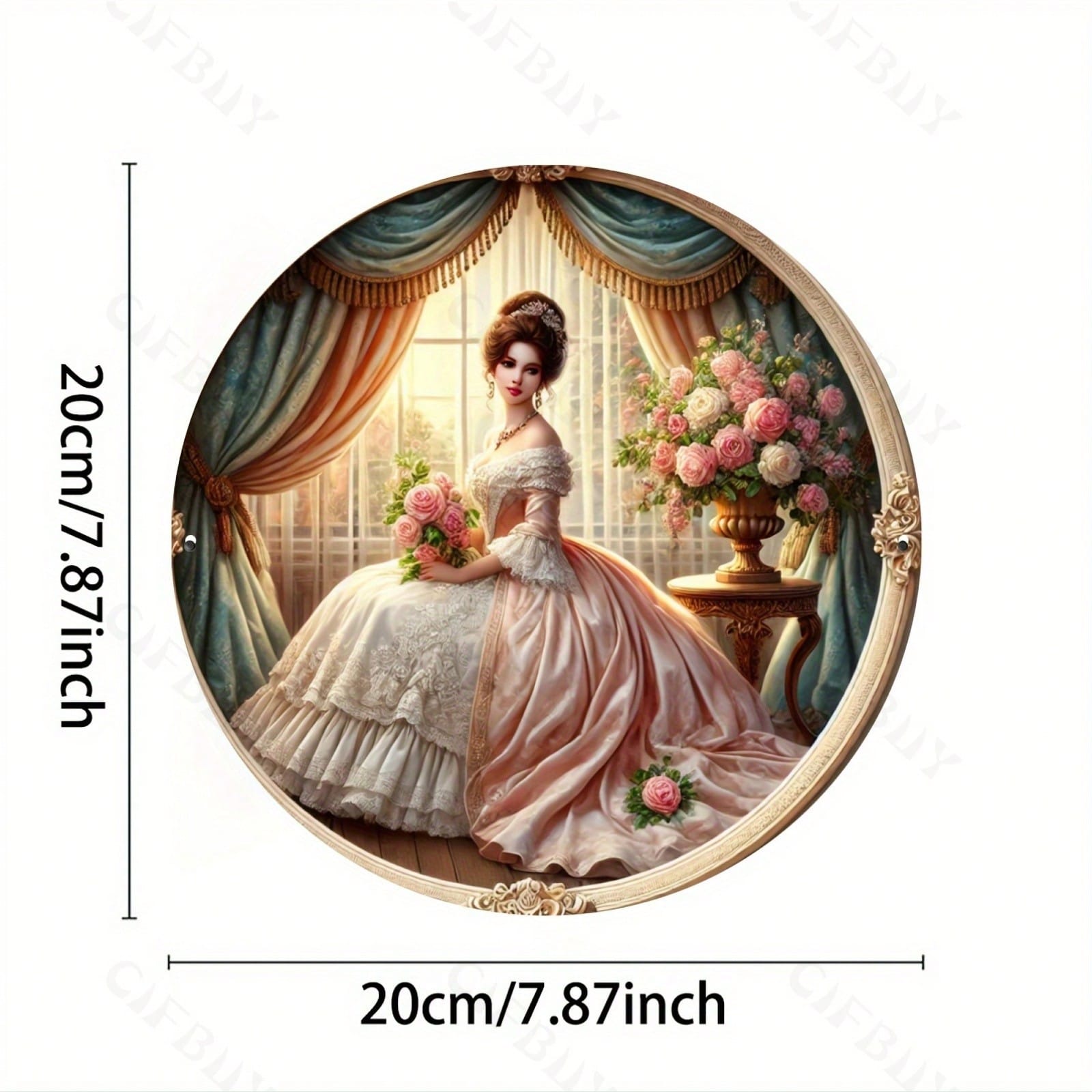 

Vintage Metal Wall Art Round Court Lady Aluminum Sign Home Decor TYA4517-20X20CM різнокольоровий