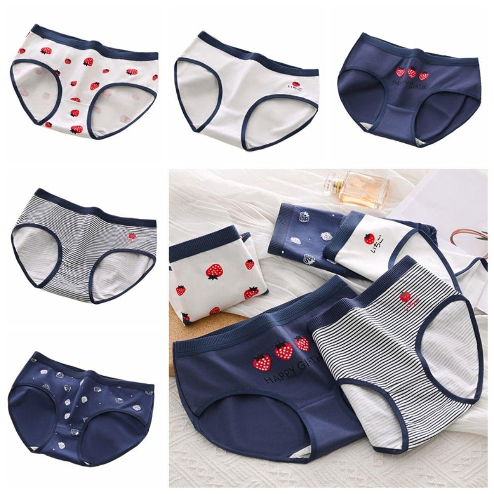 5PCS Bowknot Strawberry Briefs Stripes Women Underwear Elastic Love Heart Panties  Girls